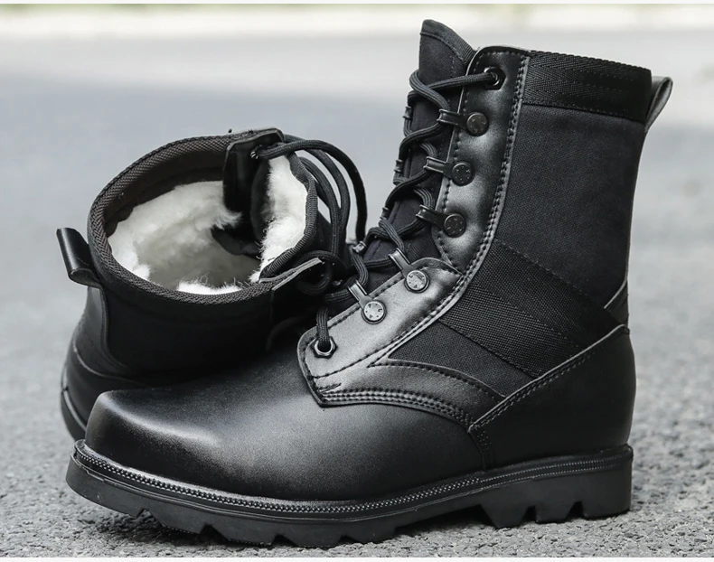 Тактическая Мужская зимняя обувь; военные ботинки; теплые кожаные зимние ботинки; Цвет Черный; армейские ботинки; водонепроницаемые ботинки-дезерты; SWAT