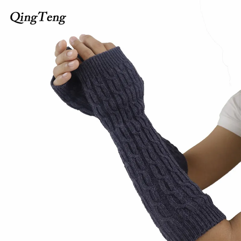 Fingerless Mittens Female Winter Long Twist Cable Knit Women's Gloves