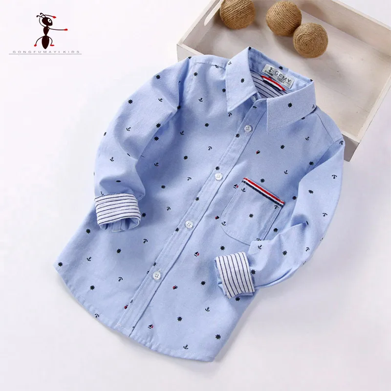 2018 Spring Autumn Classic Polka Dot Blue Boys Shirts Cotton Casual Blouses for Children Camisas