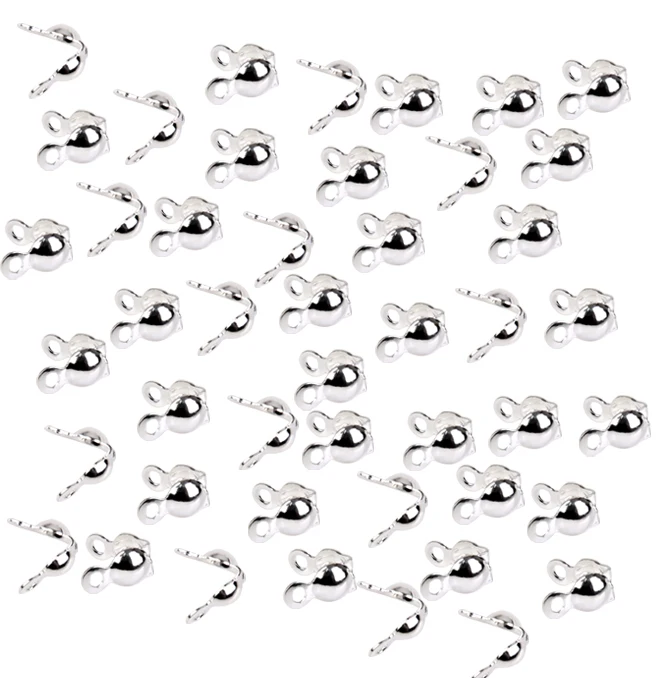 Silver Tone Bead Tip Clam Shell Knot Covers Jewelry Making DIY Pack of 60PCS