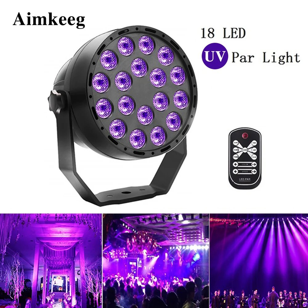 Aimkeeg 18 LED الأشعة فوق البنفسجية تأثيرات الإضاءة المهنية ضوء المرحلة ديسكو DJ العارض آلة حزب مع اللاسلكية التحكم عن بعد Aimkeeg 18 LED الأشعة فوق البنفسجية تأثيرات الإضاءة المهنية ضوء المرحلة ديسكو DJ العارض آلة حزب مع اللاسلكية التحكم عن بعد