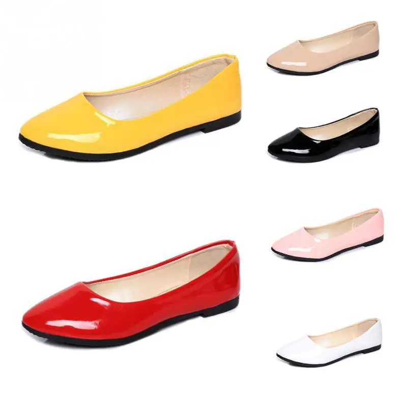 

Women Manual patent leather Mouth Round Flats Fashion Casual Doug Shoes