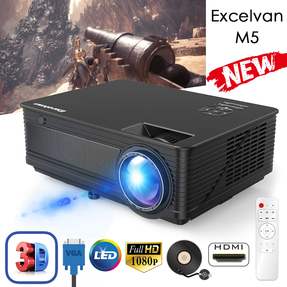 Excelvan M5 LED Full HD Projector Home Cinema TV 3D LCD Multimedia Video Game Projectors 3500 Lumen 1080P HDMI VGA Proyector - ANKUX Tech Co., Ltd