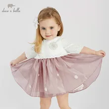 Dave bella/DBM9859 весеннее модное платье для маленьких девочек детское платье для дня рождения кружевное платье с короткими рукавами для маленьких детей