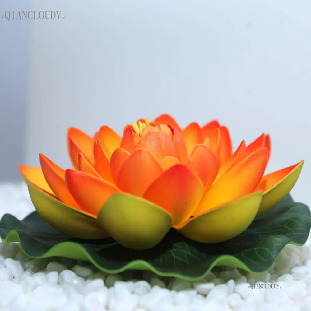 Artificial Orange Fake Lotus Lily leaf flowers Water POOL Floating pond flowers wedding