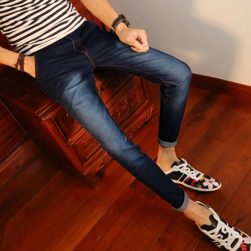 New arrival Spring autumn youth Ripped hole Skinny jeans men street wear stretch feet men students teenagers Ankle pencil pants