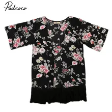 Детское кимоно с бахромой и длинными рукавами с цветочным рисунком для маленьких девочек, одежда кардиган, одежда, блузка, рубашки, От 1 до 4 лет