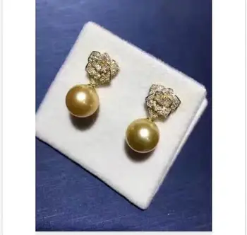 

gorgeous 11-12mm south sea round gold pearl earring