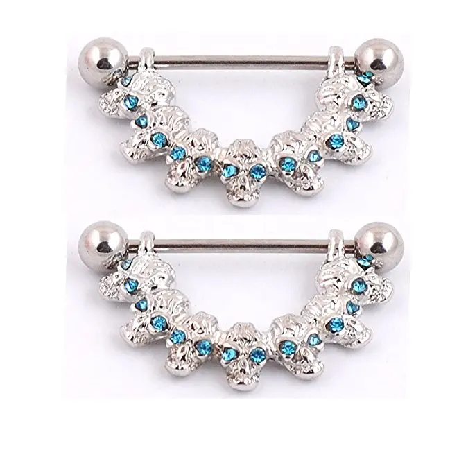 Sexy 2PCS Body Jewelry Cute Surgical Steel Straight Bar Shield Skull