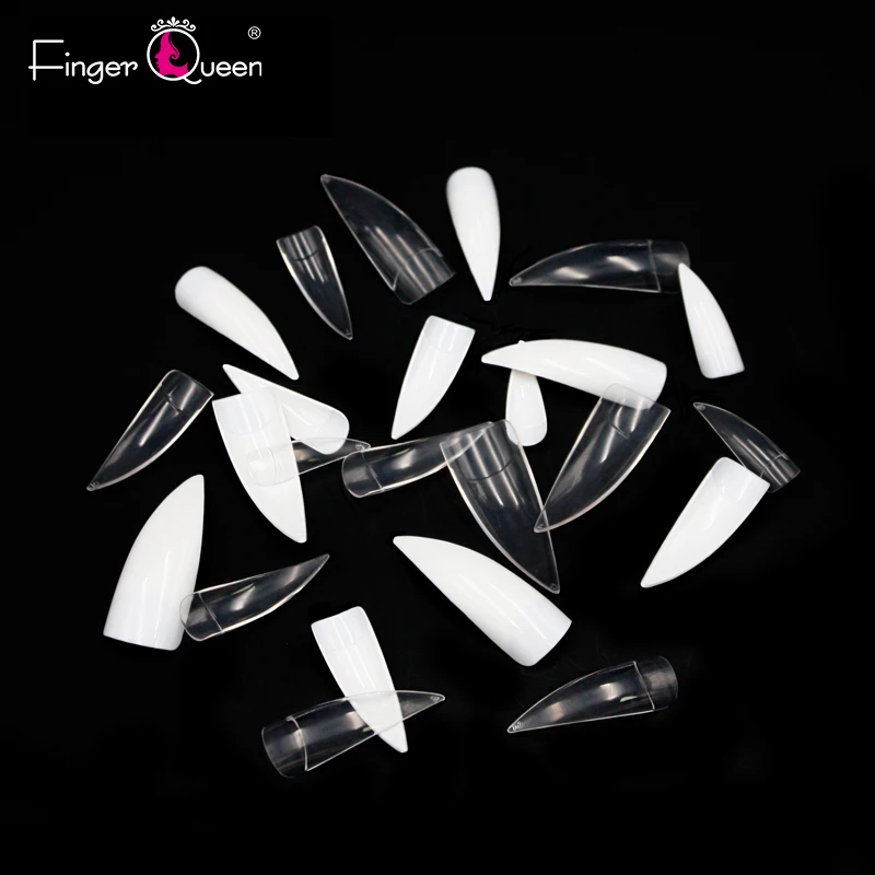 FingerQueen 100 шт. + коробка балетки полу накладные ногти натуральный/прозрачный гроб ABS
