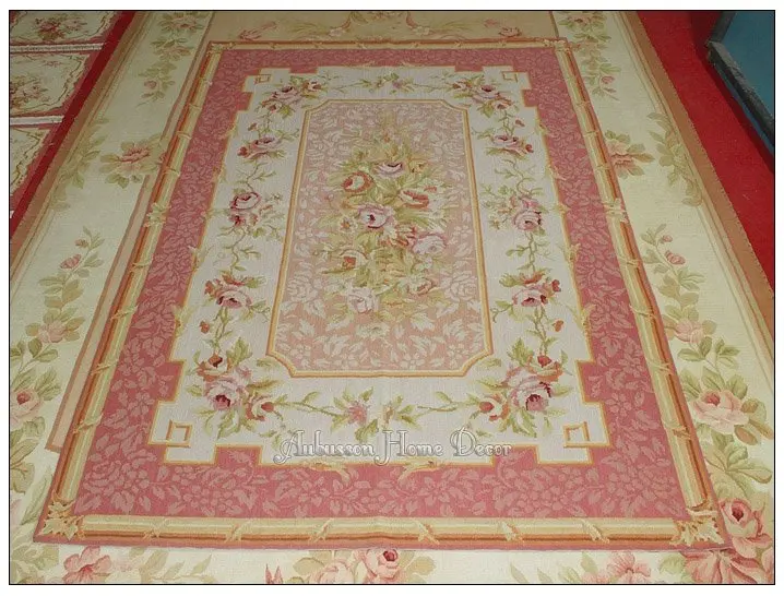 4'X6' Needlepoint Rug LIGHT PINK IVORY CREAM Shabby Pastel Chic