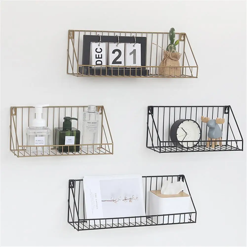 

Innovative Iron Art Grid Wall Shelf Home Living Room Bathroom Wall Storage Rack European Modern Country Style Wall Decoration R