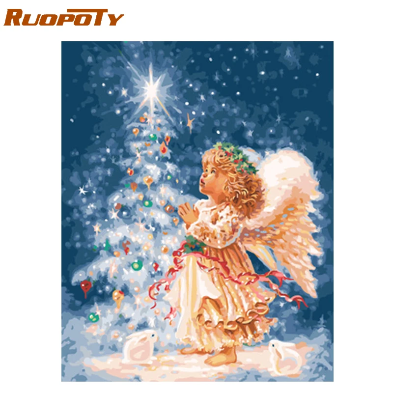 RUOPOTY рамка Рождественский Ангел Diy Краска по номерам каллиграфия краска пейзаж