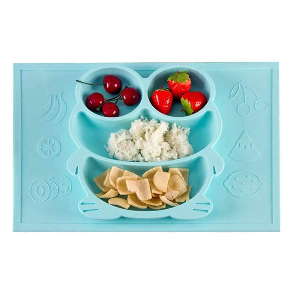 

Kid One-piece Feeding Plate 4 Grids Dish Frog Pattern Mat Tray Food Divider Anti-Slip Mats Children Adsorption Tableware Bowl