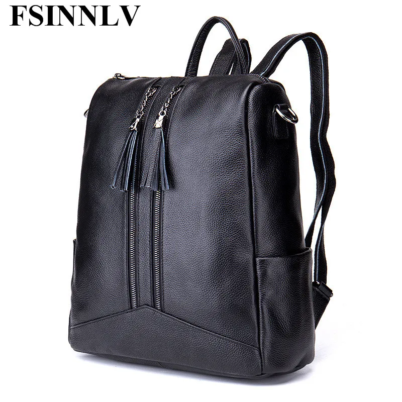 FSINNLV High Quality Women Backpack Genuine Leather Women Travel Bag Large Capacity Female