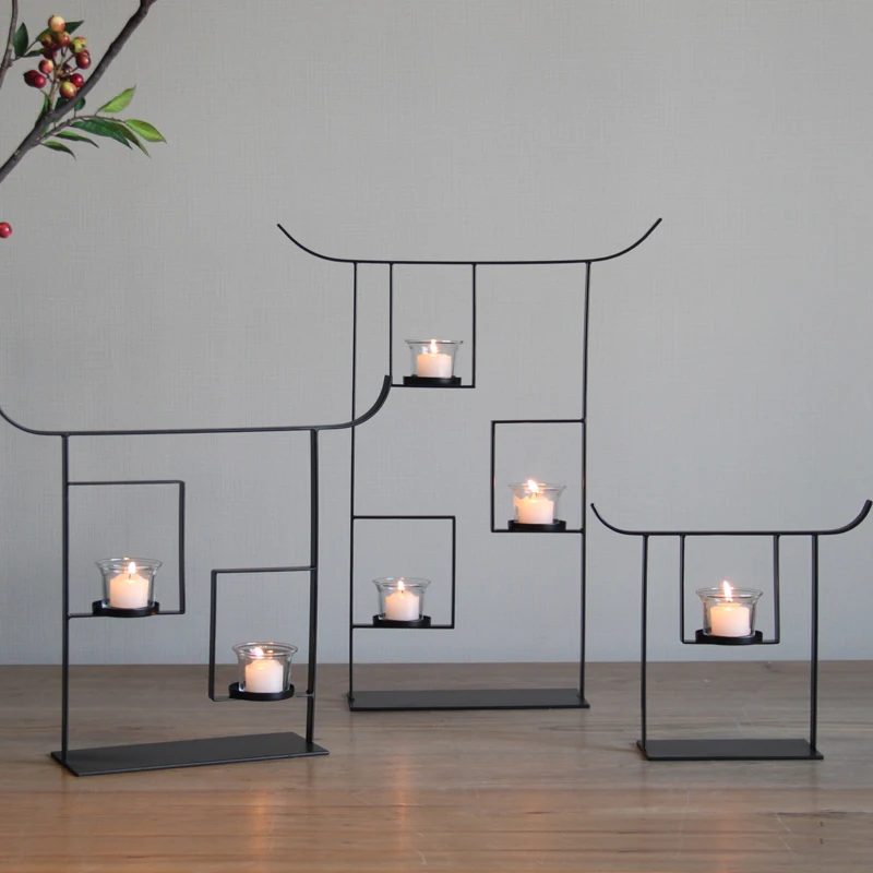 

China wind Iron Candle New Chinese classical candle shelf photography props restaurant Home Furnishing decoration