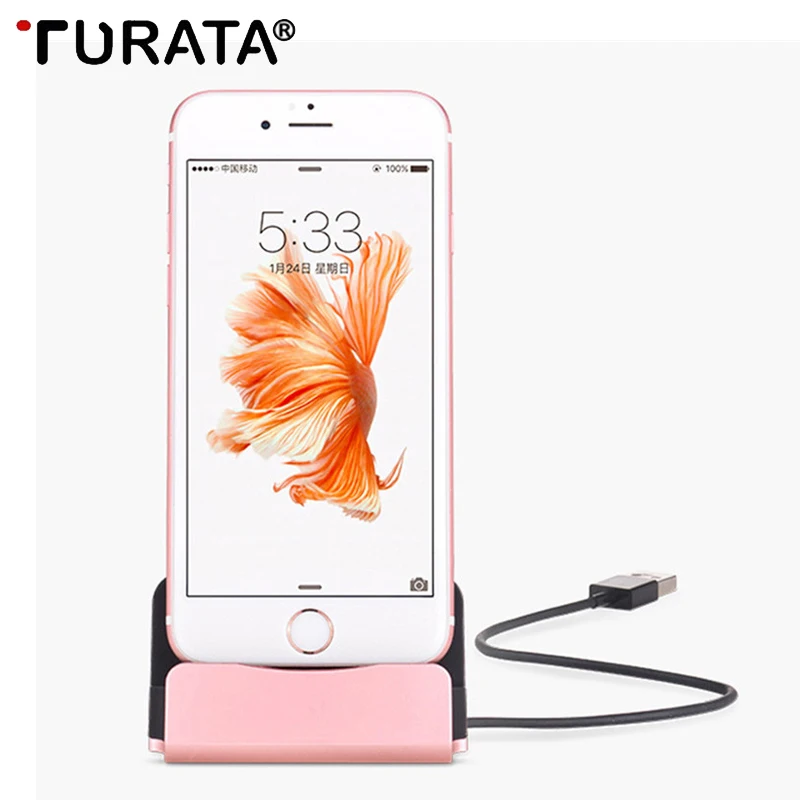 

Turata Data Charging Dock Station Desktop Charger Base Stand Holder For Apple iPhone 5 5S SE 6s 6 7 Plus 8 X With Usb 3.1 Cable