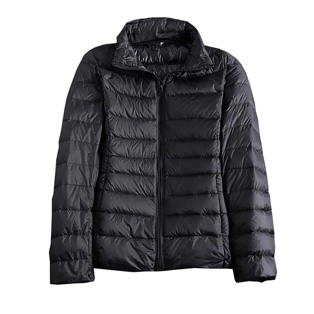 

Winter Jacket Women Spring Short Bomber Jacket Ultra Thin Light Ladies Slim Autumn Coat Stand Neck Female Basic Duck Down Coats