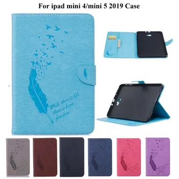 

Feather Pattern Leather Case For Apple iPad Mini 5 2019 7.9 inch Funda Wallet Card solt Cover for iPad Mini 4 Case+Film+pen