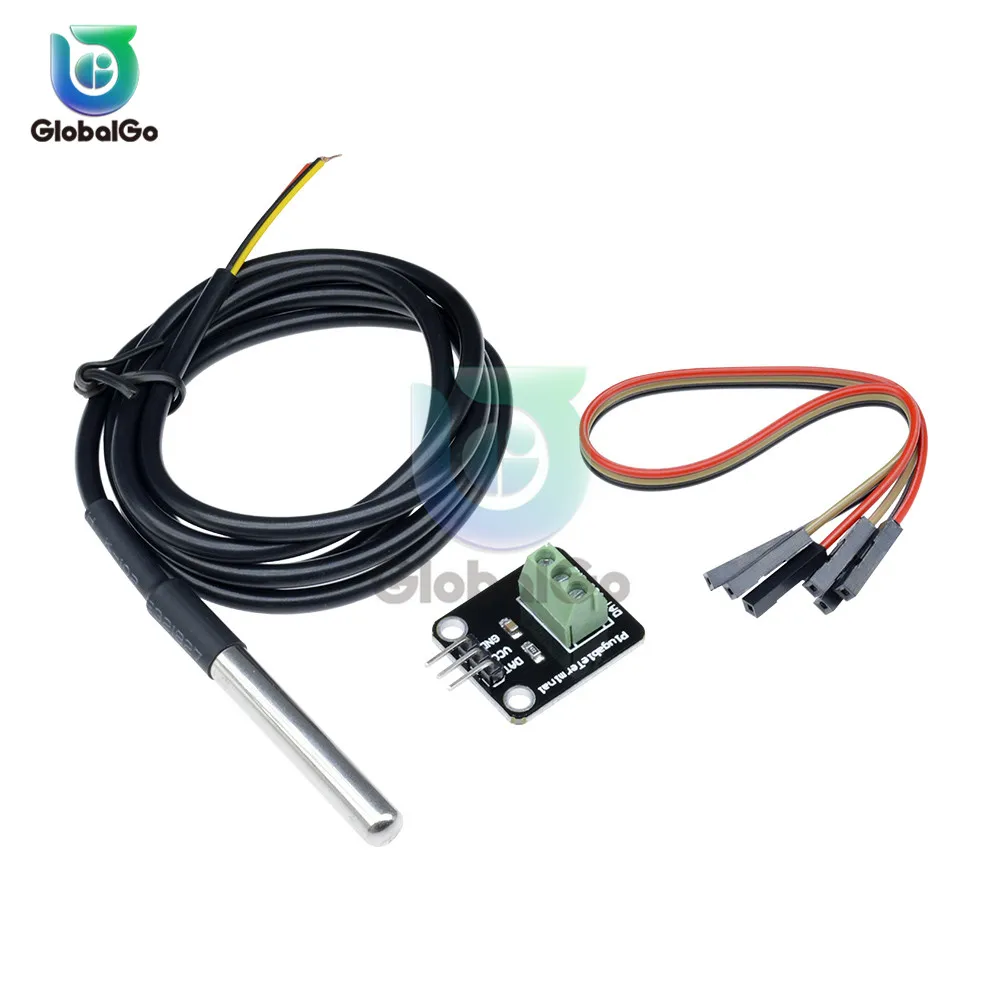 1 комплект DS18B20 Температура Сенсор модуль комплект Водонепроницаемый 100 см Цифровой Сенсор кабель Зонд из нержавеющей стали терминальный адаптер - Цвет: Module and Cable