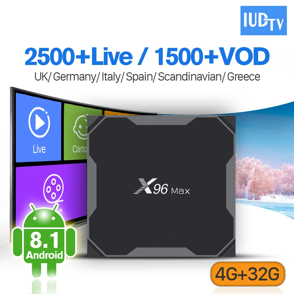 

Europe Spain Italian Turkey IPTV X96 Max 4+32G Android 8.1 Support BT Dual-Band WIFI IPTV IUDTV Albania Germany Nordic IP TV Box