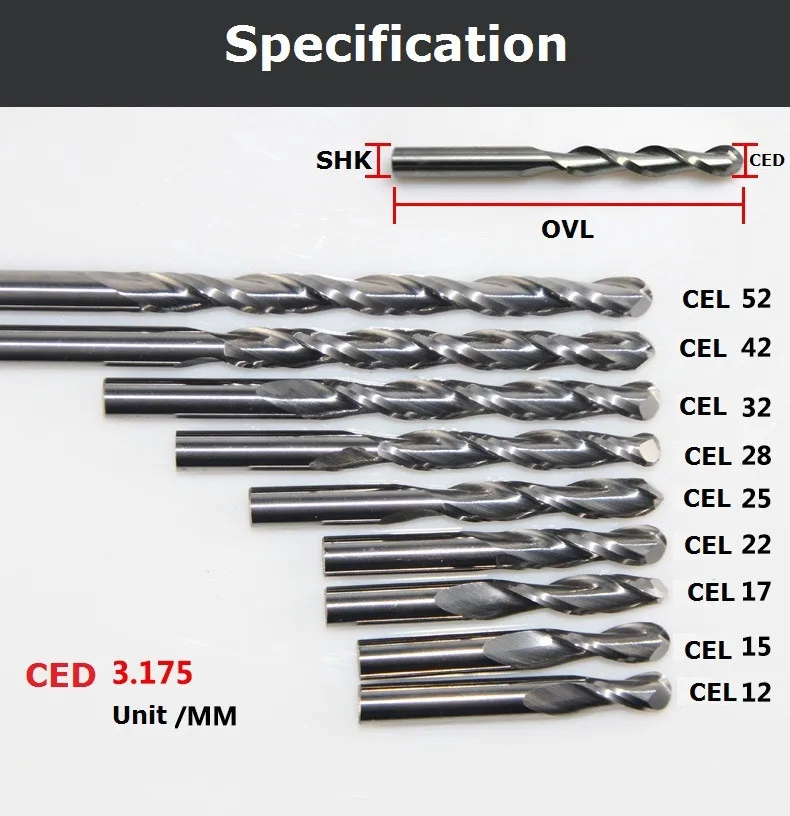Мм 1 шт. 3,175 мм SHK BALLNOSE Два флейты Спираль Фрезы Круглый дном две канавки измельчители спираль ПВХ резак