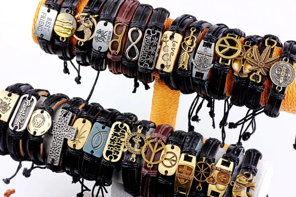 QianBei Wholesale lot 66pcs/66style Fashion Mixed Charms Leather