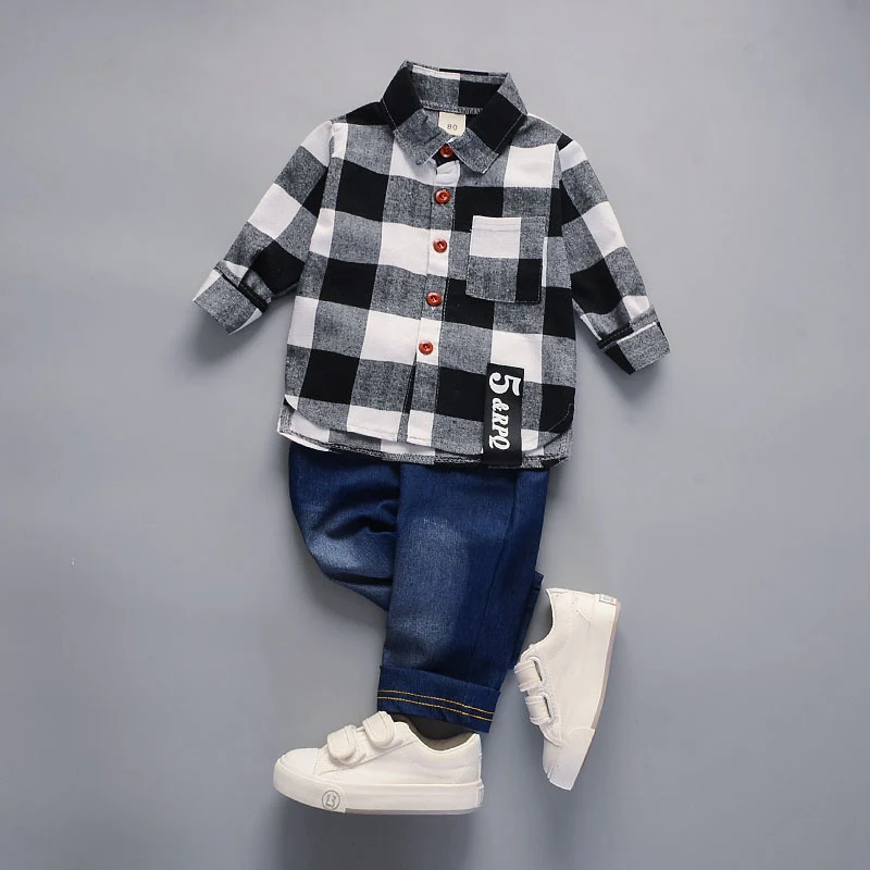 

Baby Clothing Set for Boys Autumn Tracksuit Kids Clothes T shirt +Pant 2PCS Set plaid Baby Sport Suit