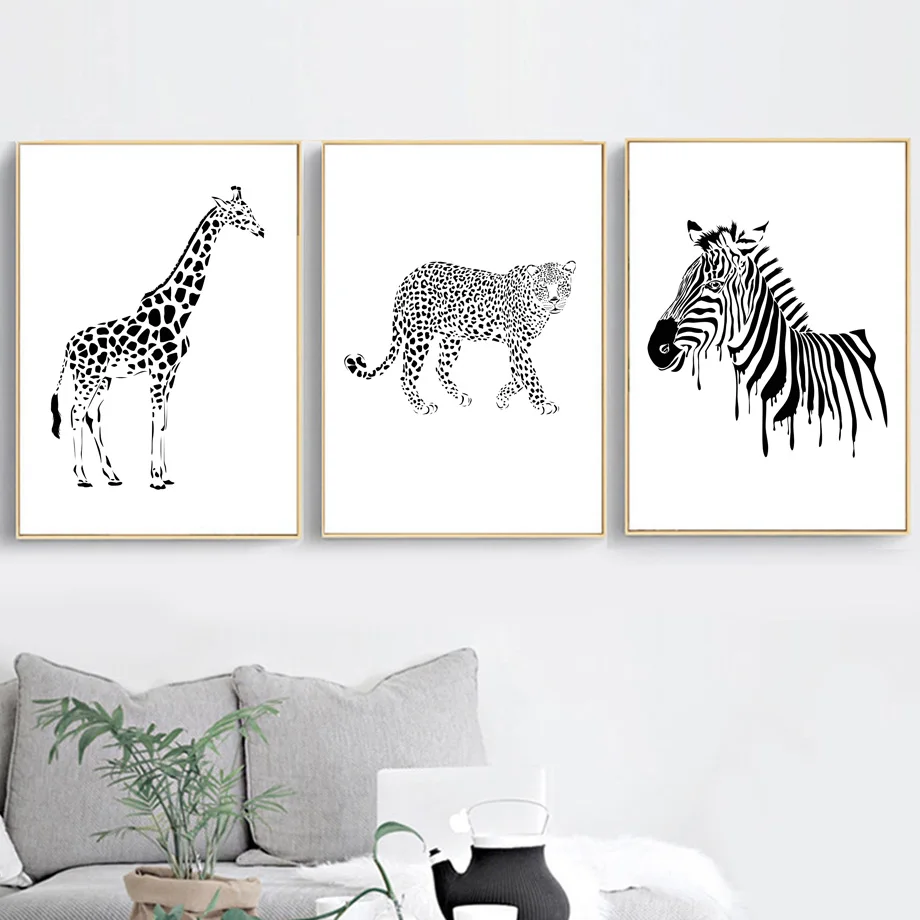 

Black White Giraffe Zebra Leopard Wall Art Canvas Painting Nordic Posters And Prints Nursery Wall Pictures For Kids Room Decor