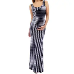 2XL Для женщин без рукавов Беременность для беременной макси платья для беременных в полоску летние длинное платье одежда Vestido пикантные для