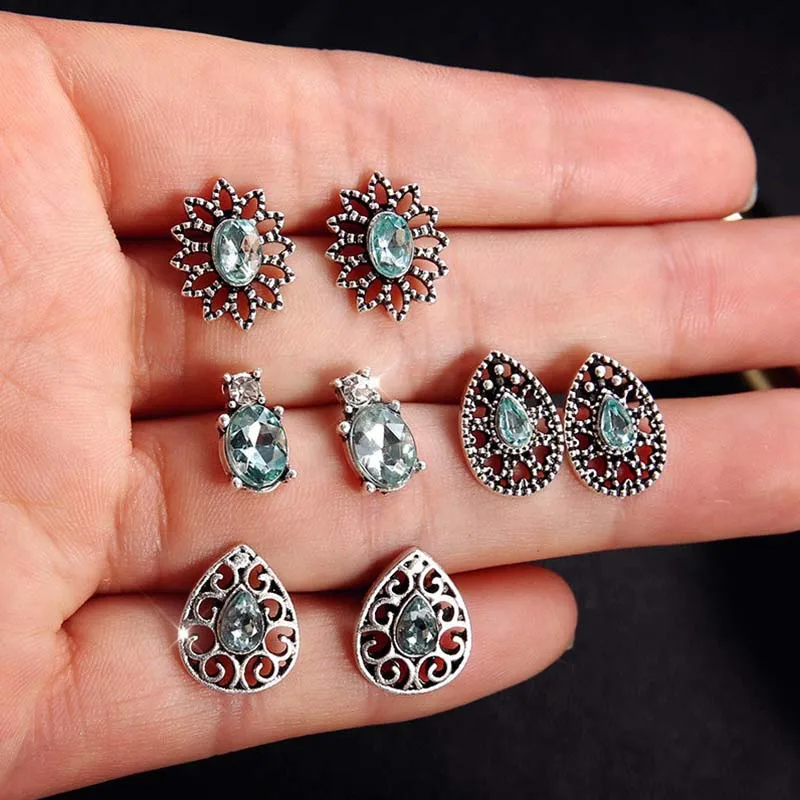 RAVINOUR-Brincos-Femme-4Pairs-Bohemian-Stud-Earring-Set-Boho-Green-Black-Crystal-Droplet-Earrings-for-Women (3)