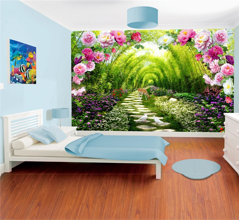 Украшение интерьера, самостоятельное определение размера, 3d садовая зеленая облицованная Цветочная дверь, настенная живопись, обои