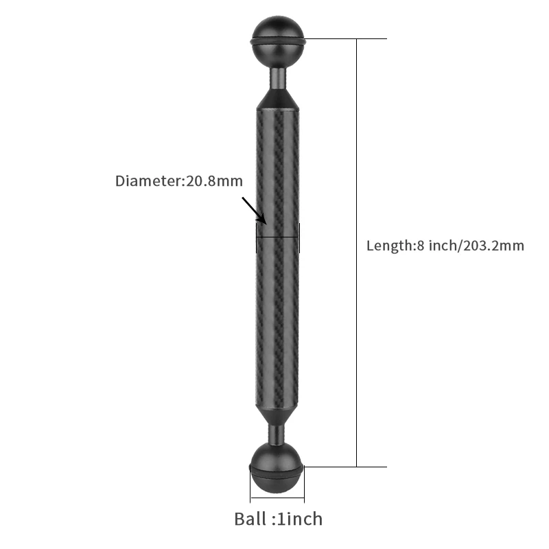 Дайвинг углеродного волокна двойной шаровой головкой поплавок плавучести Arm для DJI OSMO для Gopro/EKEN Спорт SLR камера Подводный лоток 5-12 дюймов - Цвет: 8inch Black