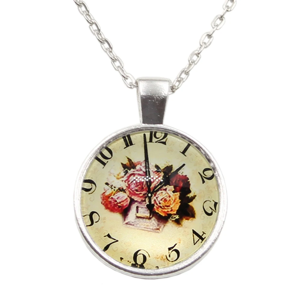 Ladies Short Long Chain Jewelry Necklace Crystal vintage flower clock