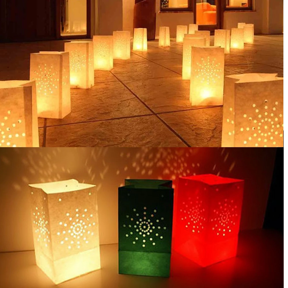 50Pcs/lot Tea light Paper Lantern Candle Holder Bag For Christmas