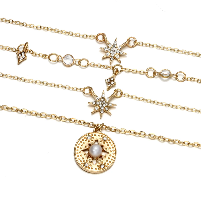 Docona богемное Золотое хрустальное ожерелье с подвеской в виде звезды от солнца для женщин и девушек, металлическое многослойное ожерелье, ювелирные изделия в стиле бохо, ожерелье 6653