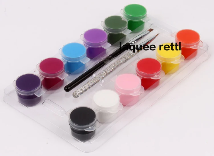 12 Kleuren + 2 Schilderen Brush Ontwerp Nail Art Tips Decoratie|nail paint colors|nail art acrylic paintnail pcs - AliExpress