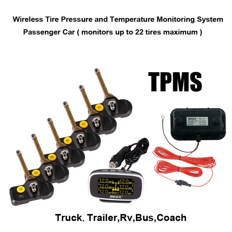 Wireless Tire Pressure and Temperature Monitoring System Monitors up to