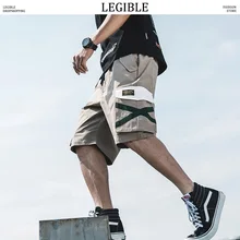 Разборчивые шорты-карго, мужские летние прямые однотонные повседневные шорты с эластичной резинкой на талии до колена, уличная одежда, мужские шорты s