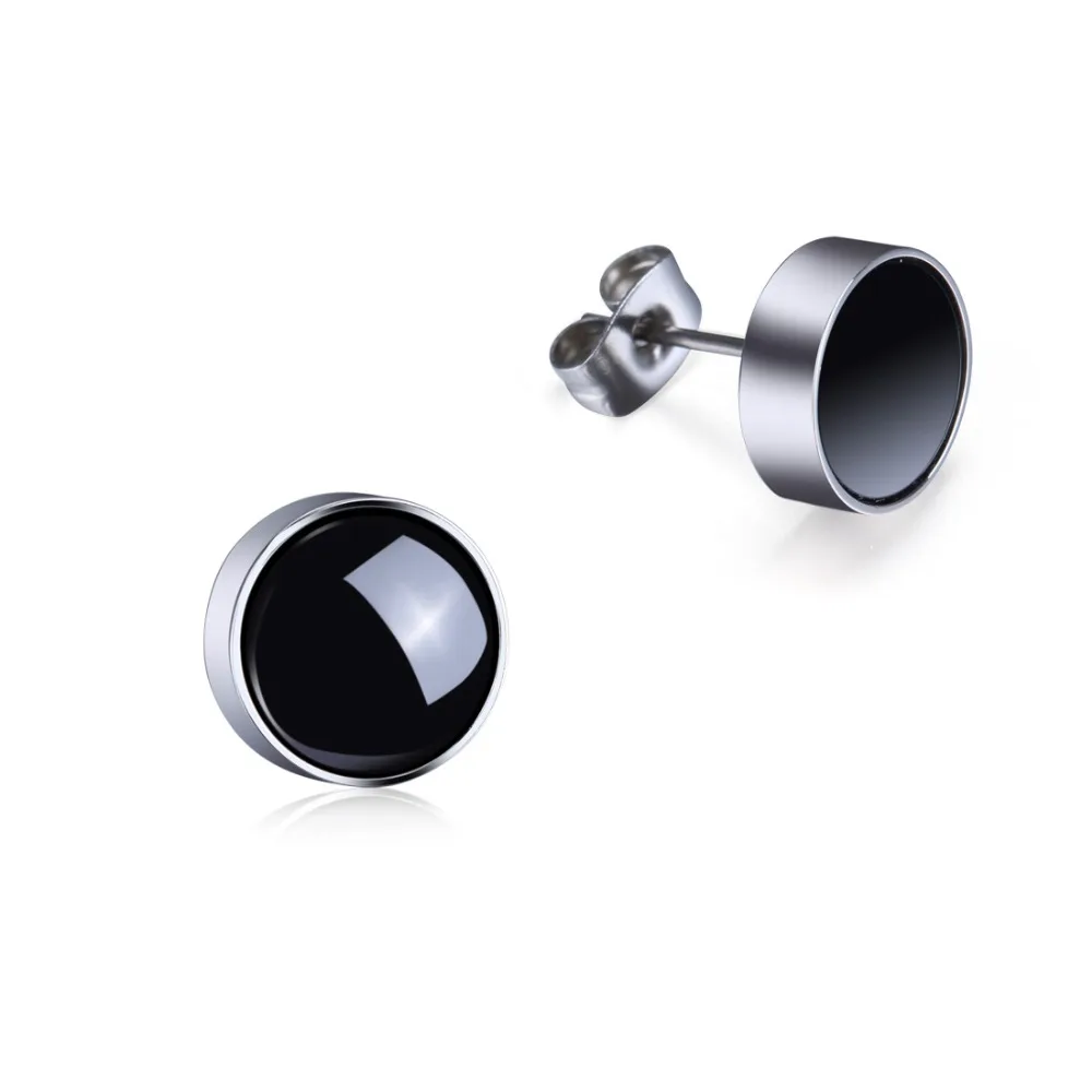 New Classic Round Pure Titanium Stud Earrings Black & White Ceramic