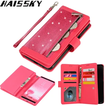 

Zipper Flip Case For Samsung S9 S10 Plus Leather Glitter Wallet Magnetic Phone Case For Samsung A50 A70 A40 A30 J4 J6 A6 A7 2018