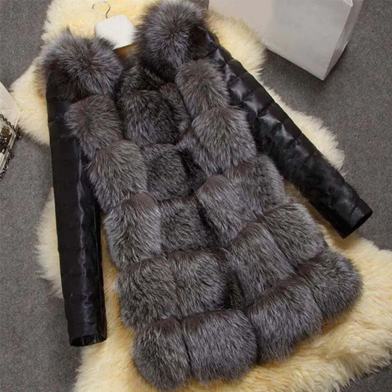 

Women Autumn Winter Fashion Faux Fur & PU Coats Long Sleeve O-Neck Buttons Ladies Casual Warm Outerwear Size S-3XL 6Q2401