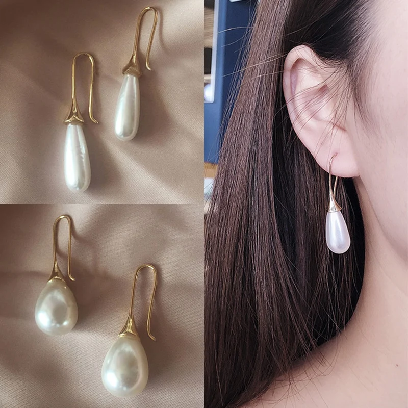 

Simple Beautiful Drop Earrings Water Drop 1Pair Women Graceful High Quality Seaside Bride White Teardrop Simulation Pearl