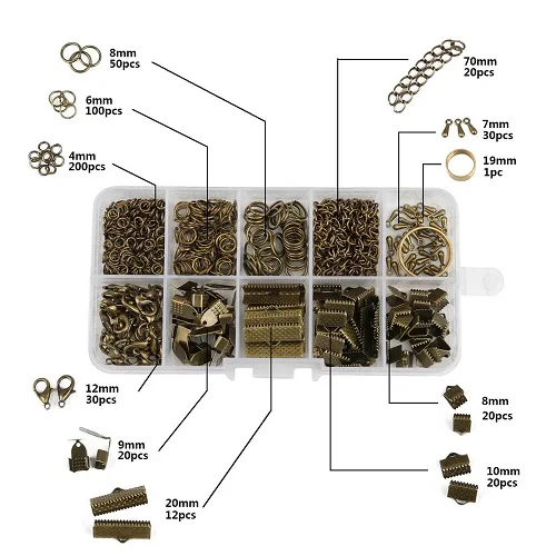 1 коробка 3 вида цветов одно кольцо/застежка омаров/Хвост цепи/зажим пряжки/падение комплект/Сумка для DIY ожерелье материалы для изготовления ювелирных изделий - Цвет: Bronze