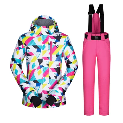 Зимний лыжный костюм женские новые перчатки с сенсорным экраном водонепроницаемые теплые лыжные куртки и штаны для женщин лыжные и сноубордические костюмы - Цвет: CSJ And Pink