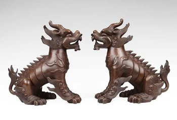 

China Pure Red Copper Auspicious Fengshui Brave troops kylin Unicorn Statue Pair