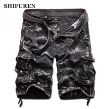 SHIFUREN Для мужчин's Камуфляж Cargo Шорты со множеством карманов свободный покрой Лето г. Новые повседневные Для мужчин пляжные шорты плюс Размеры без ремня
