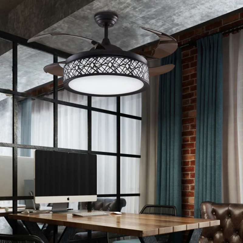 Потолочные вентиляторы Невидимый светодиодный светильник для ресторана простой дом, гостинная спальня с электрическим белым контролем стены ZA FS7
