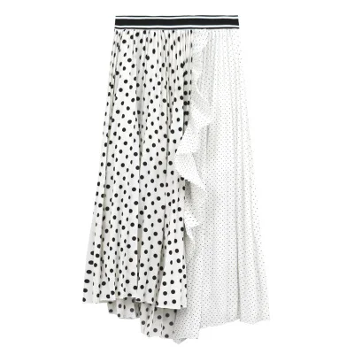 

Makuluya Women Vintage Summer Spot Polka Dot Patchwork Female Irregular Wrinkle Ruffles Chiffon Retro Girl Lady Spring Skirts QW