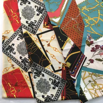 

High-end chain stitching print stretch silk satin fabric soft dress fashion scarf Gambiered Guangdong gauze wholesale silk cloth